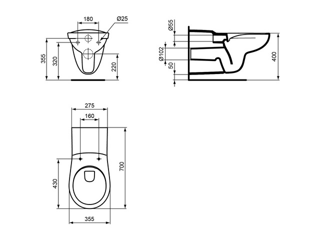 IS Wandtiefspül-WC Contour 21 barr-frei ohne Spülrand 355x700x380mm Weiß