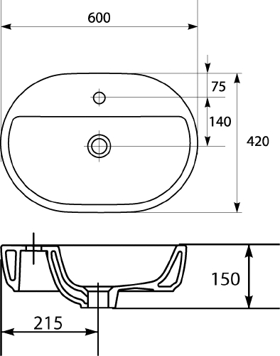 Badkeramik Aufsatzwaschtisch oval