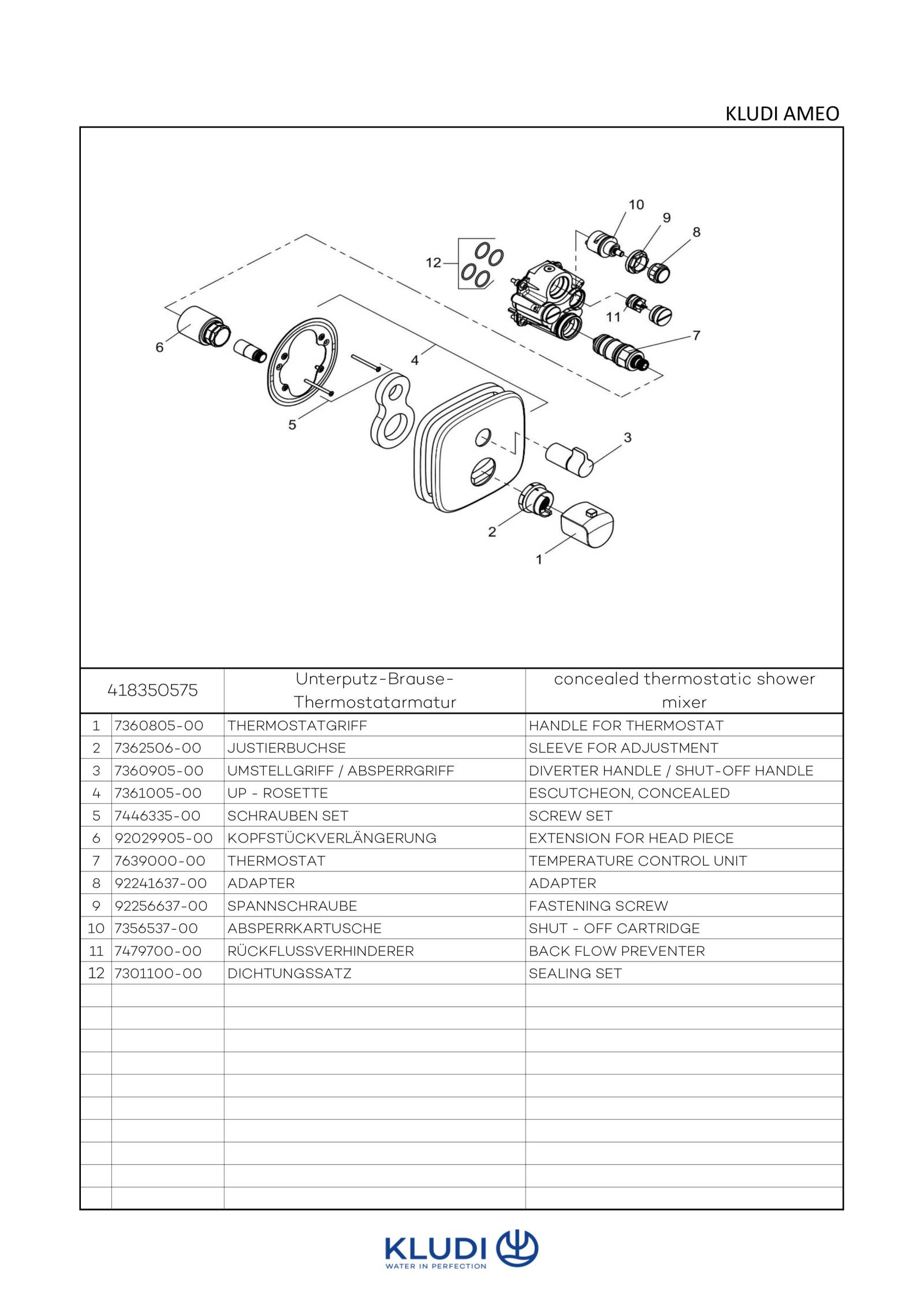 KLUDI AMEO Unterputz-Thermostatarmatur Feinbau-Set mit Absperrventil chrom