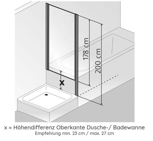 HSK Premium Classic Duschtür mit verkürzter Seitenwand 100x80 cm Edelglasbeschichtung (einfach) alu silbermatt links