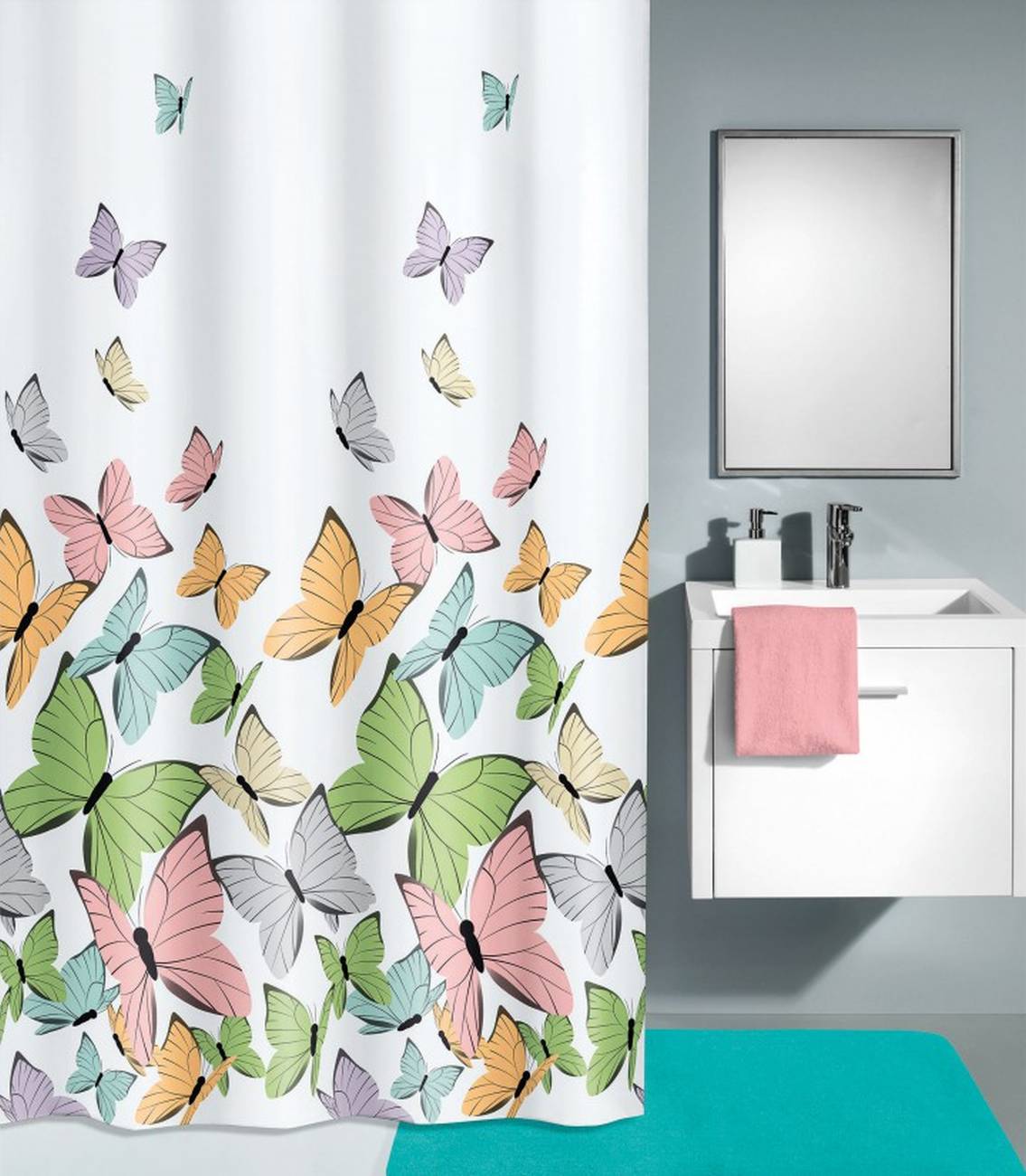 Duschvorhang Butterflies 100 % Polyester Multicolor 240x180 cm