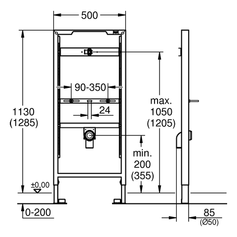 GROHE Urinal-Element Rapid SL 38517_1 ohne Armatur Bauhöhe 1,13 m und 1,30 m