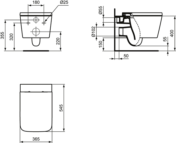 IS Wandtiefspül-WC Blend Cube AquaBlade355x540x350mm Weiß m.IdealPlus