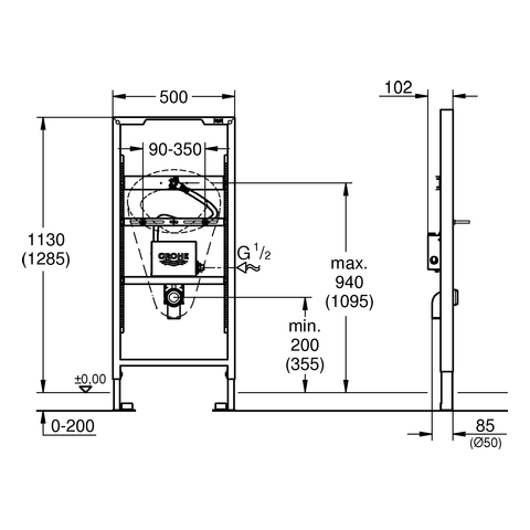GROHE Urinal-Element Rapid SL 39376 mit Rohbau-Set für Temperatursensor