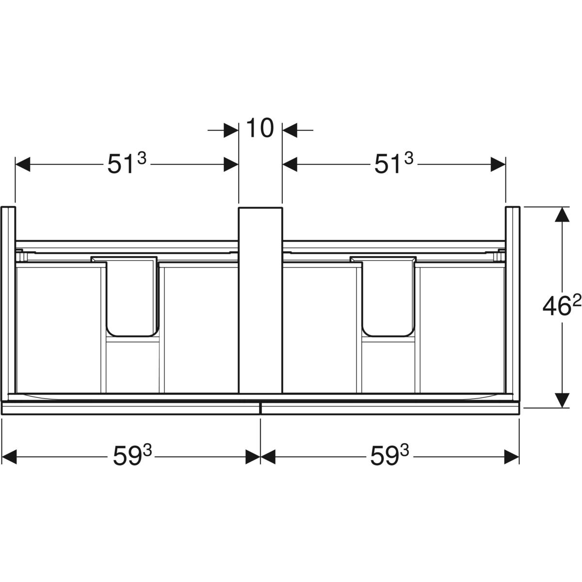 GE Acanto Unterschrank für Doppel-WT 2 Schubladen, 119x53,5x47,6cm, weiß