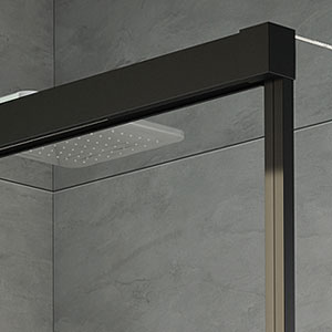 HSK Atelier Drehtür pendelbar, mit Seitenwand - 800 mm x 2000 mm Spiegel Stangengriff 360mm ohne Beschichtung matt schwarz auf Duschwanne