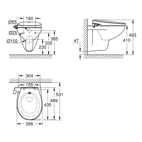 GROHE Dusch-WC-Aufsatz 2-in-1 Set Bau K. 39651 mit Wand-WC alpinweiß