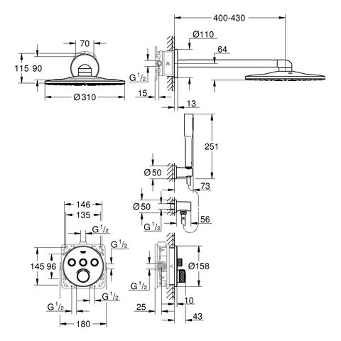 GROHE UP-Duschsystem GRT SmartControl Mischer 34709 rund mit 3 ASV chrom