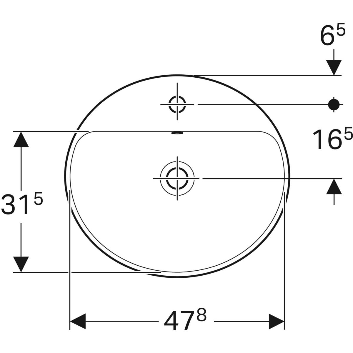 GE VariForm Einbauwaschtisch, oval mit HLB, 50x45cm, m. Ül., weiß gl