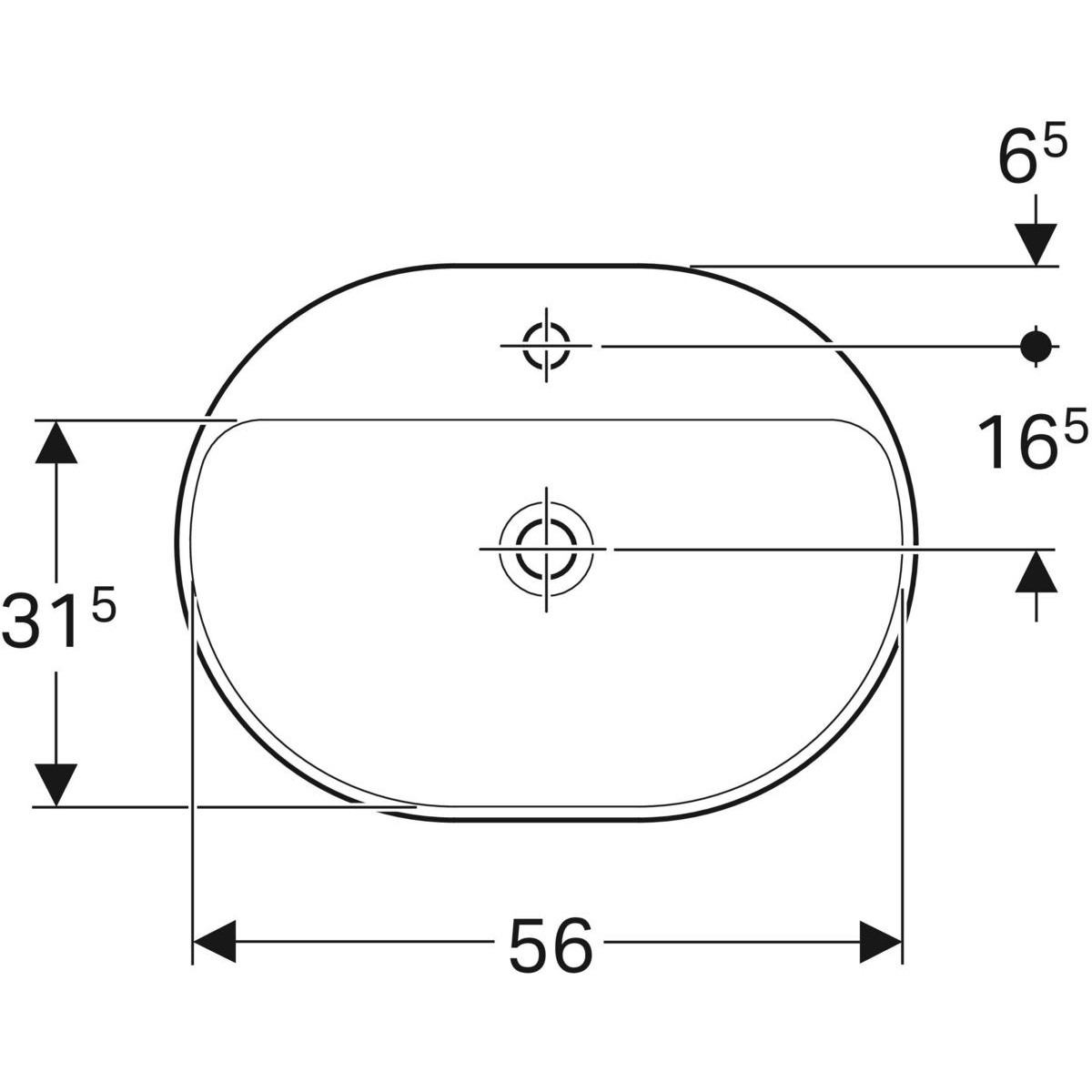 GE VariForm Einbauwaschtisch, elliptisch mit HLB, 60x45cm, o. Ül., glasiert/weiß