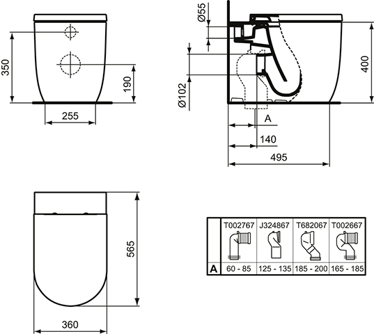 IS Standtiefspül-WC Blend Curve AquaBlade 360x565x400mm Seidenweiß