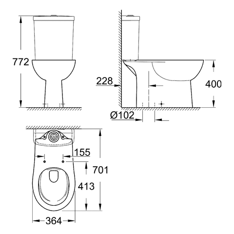 GROHE Stand-WC-Kombination Bau Keramik 39429 ohne Spülkasten alpinweiß