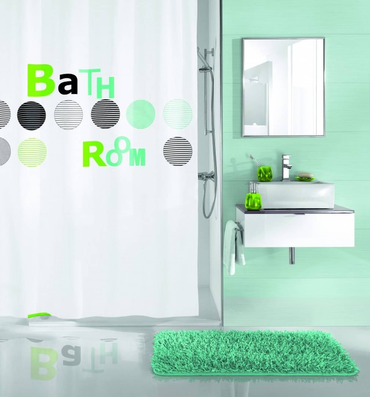 Duschvorhang Bathroom 100 % Polyester Mint 180x200 cm